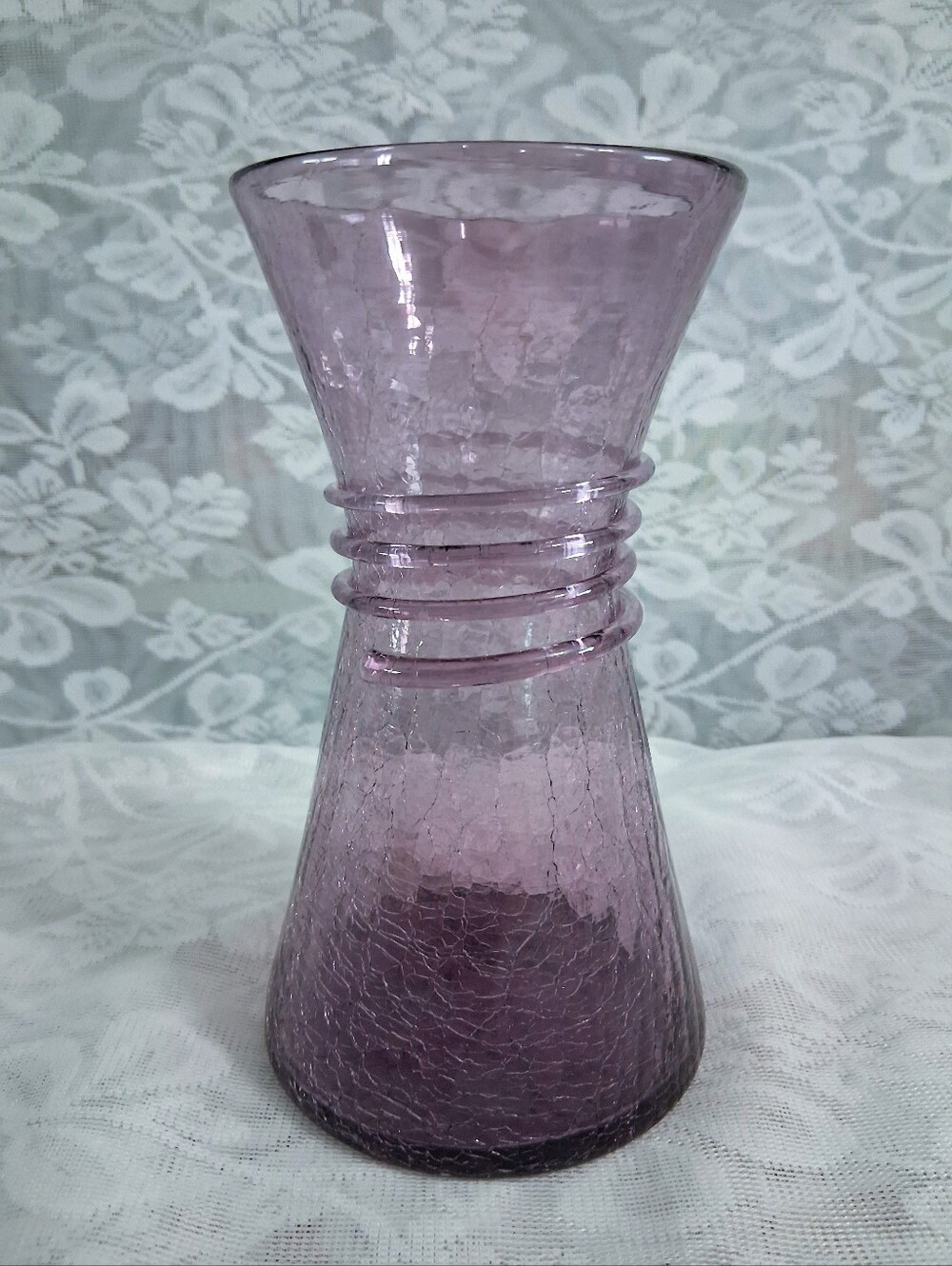 Vintage Pilgrim Amethyst Crackle Glass Vase MCM Art Glass